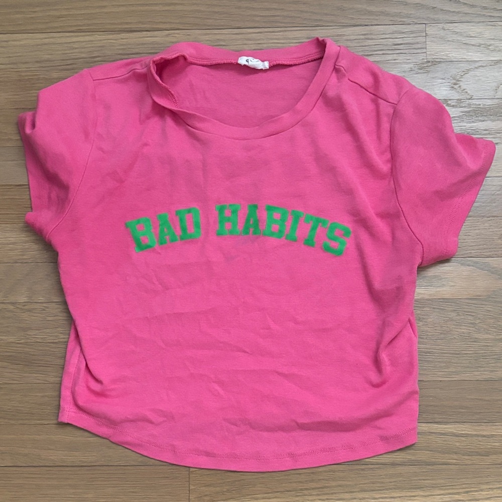 Garage Pink Crop Top with Green Print